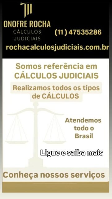 ⚖ Somos especializados em CÁLCULOS JUDICIAIS.

◼  Elaboração  de Calculos de risco processual conforme requerido pela autora. 

◼ Elaboração de Calculos judiciais  para fins de acordo.

◼Atualizações de Calculos já elaborados. 

◼ Asistecia tecnica  especializada em processos  judiciais  já em fases execução

.Entre em contato pelo Whatsapp e venha conferir nossos serviços de CALCULOS  JUDICIAIS  TRABALHISTAS, CÍVEIS ,E PREVIDÊNCIARIOS.

📲 ligue hoje mesmo ou mande um Whatsapp. 

#calculostrabalhistas 
#calculoscíveis 
#calculosprevidenciários 
#calculosjudiciaissaopaulo